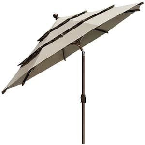 9 ft. 3-Tiers Market Umbrella Patio Umbrella with Ventilation and 5-Years Non-Fading in Antique Beige