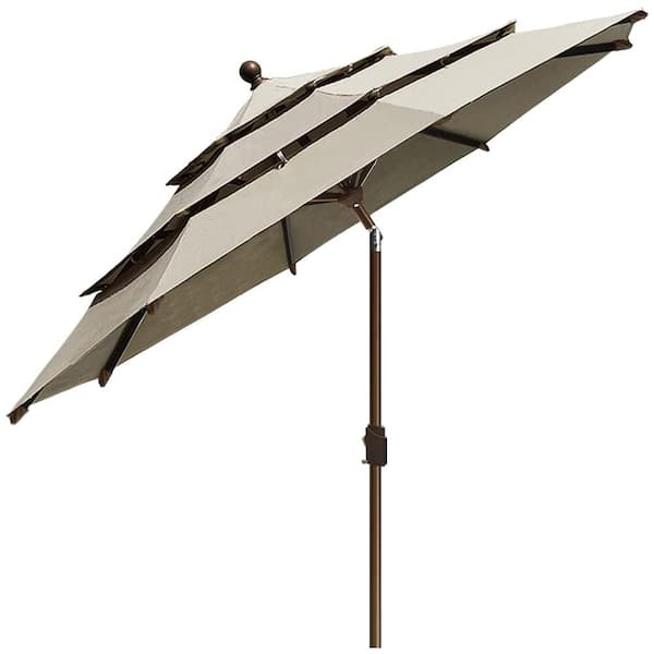 Terracemaster 9 ft. 3-Tiers Market Umbrella Patio Umbrella with Ventilation and 5-Years Non-Fading in Antique Beige