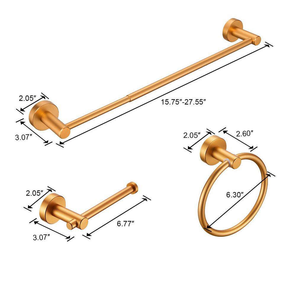 Matte Gold 3-Piece Aluminum Bathroom Hardware Set