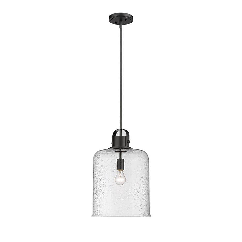 Kinsley 12" Transitional Matte Black Globe Pendant with Clear Seeded Glass
