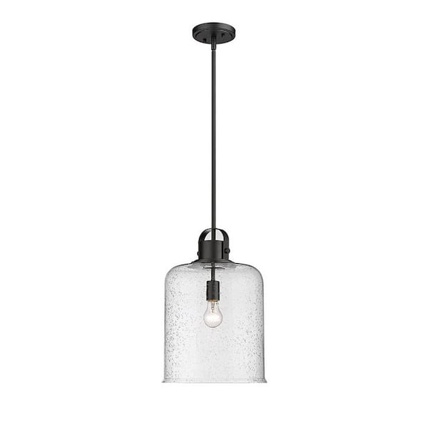 Unbranded Kinsley 12 in. 1-Light Matte Black Globe Pendant Light with Clear Seeded Glass Shade