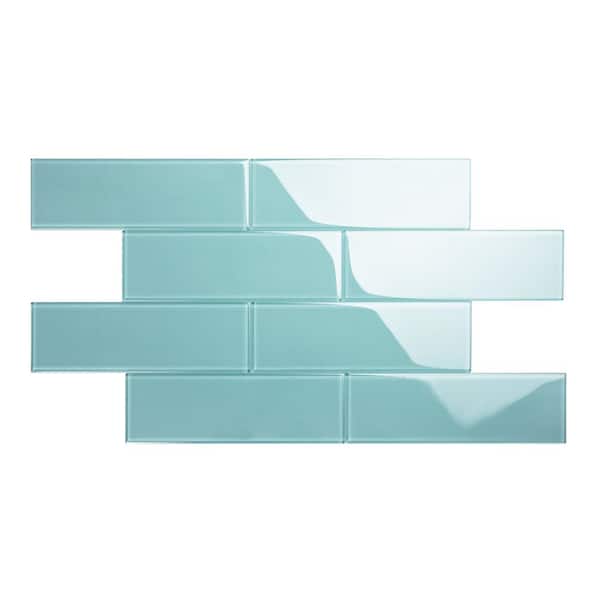 Giorbello Teal 4 in. x 12 in. x 8mm Glass Subway Tile (5 sq. ft./Case)