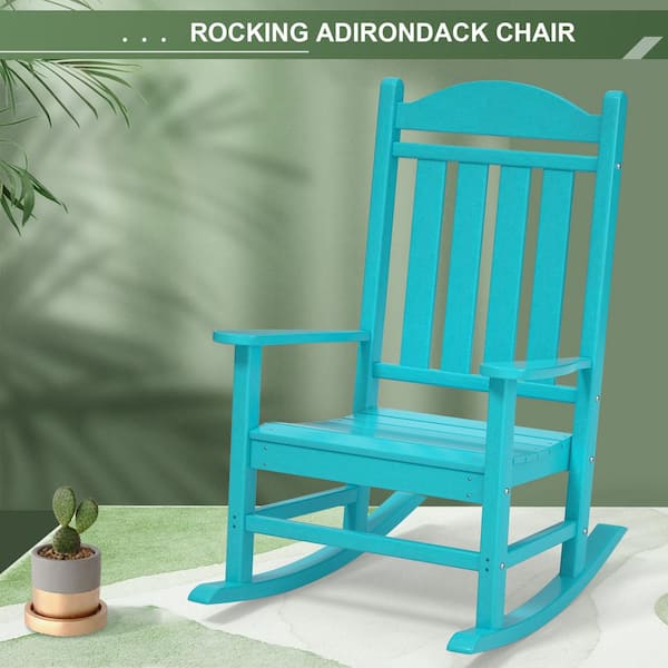 Lake Blue Plastic Outdoor Rocking Chair Patio Rocker With High Backrest RC 1 The Home Depot