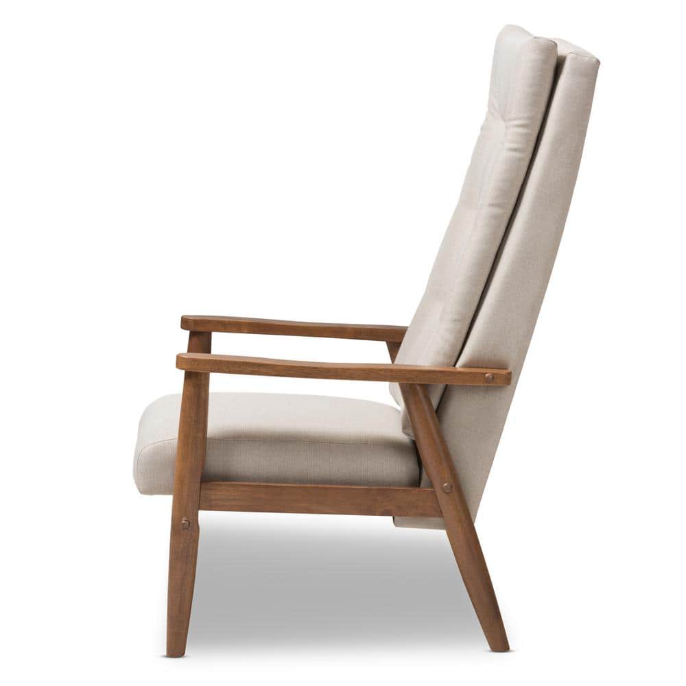 Walnut Brown & Light Beige Leather High-Back Accent Chair