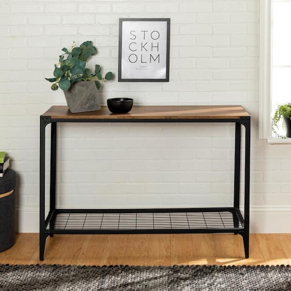 Walker Edison Furniture Company 44 in. Barnwood/Black Standard Rectangle Wood Console Table with Storage