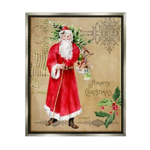 Santa Claus Vintage Christmas Postal Design by Melissa Hyatt LLC Floater Frame Culture Wall Art Print 25 in. x 31 in.