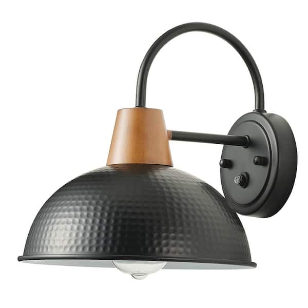 aiwen Modern Black Exterior Gooseneck Outdoor Hardwired Barn Light Fixture Dusk to Dawn Wall Sconce with Hammered Metal Shade