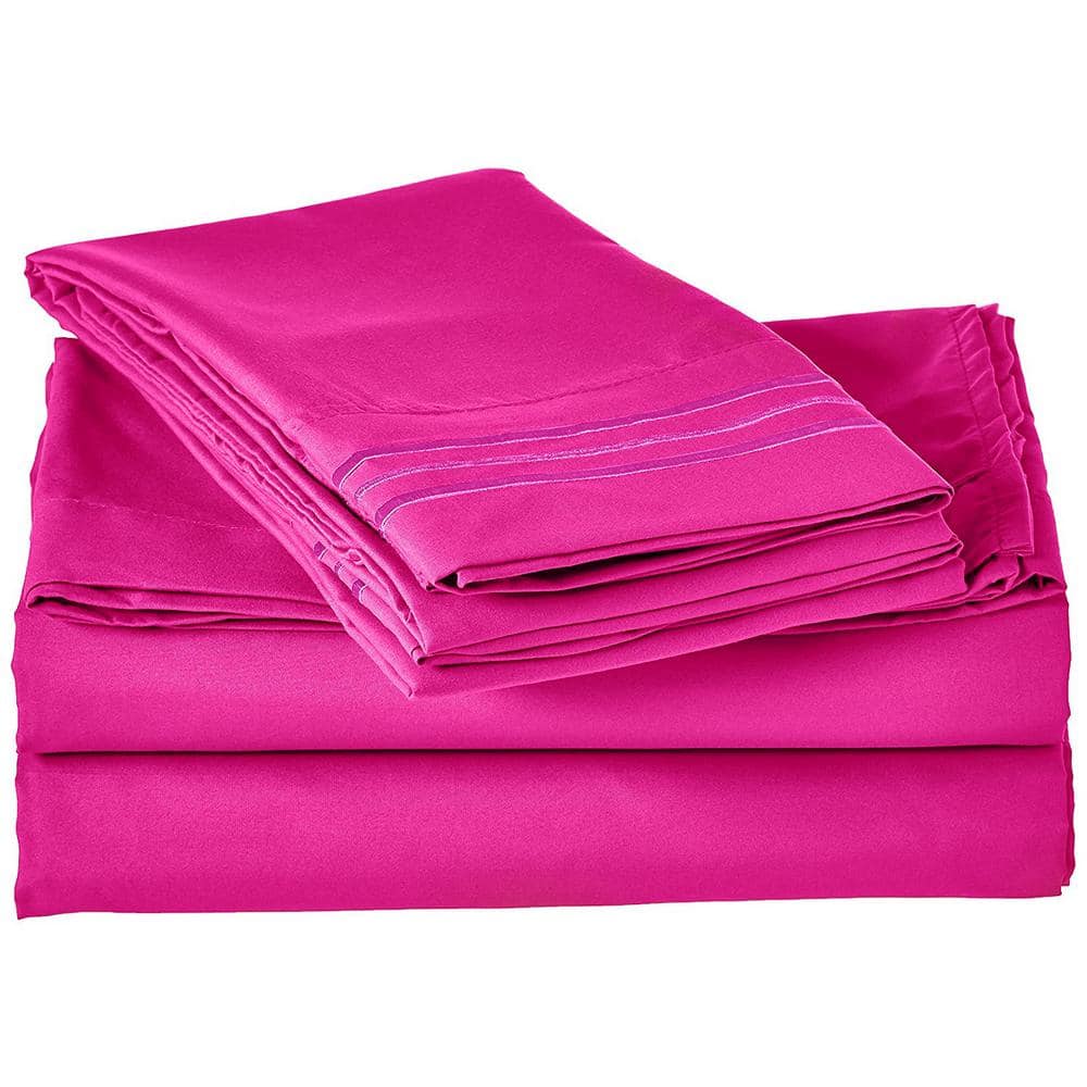 4-Piece Pink Solid Microfiber Full Sheet Set