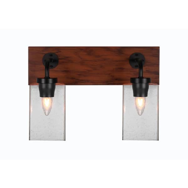 Unbranded Kirby 16 in. 2-Light Matte Black and Painted Wood-look Metal Vanity Light