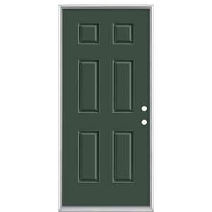 36 in. x 80 in. 6-Panel Conifer Left Hand Inswing Painted Smooth Fiberglass Prehung Front Exterior Door, Vinyl Frame