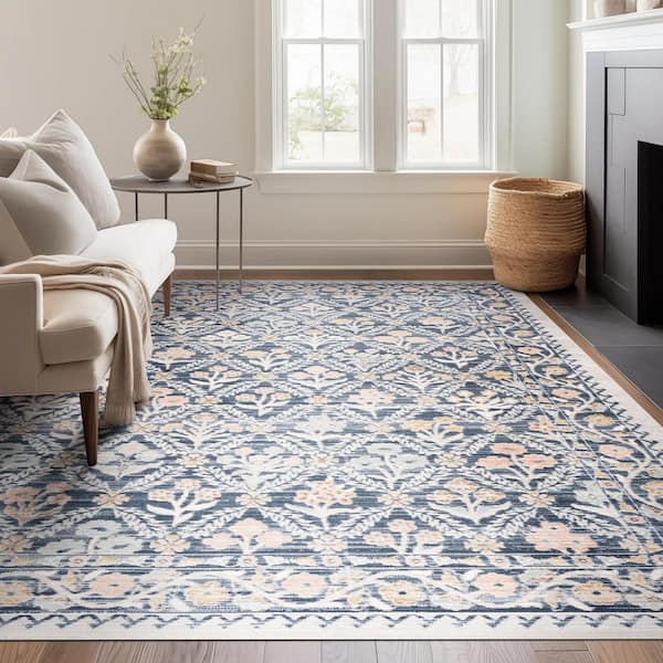 Crestwood Navy 5 ft. x 7 ft. Oriental Indoor Area Rug
