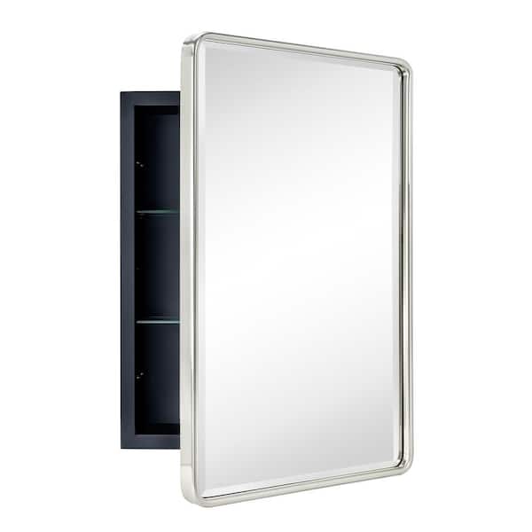 TEHOME Eldee 16 in. W x 24 in. H Surface Mount Rectangular Metal Framed Bathroom Medicine Cabinet with Mirror in Brushed Nickel