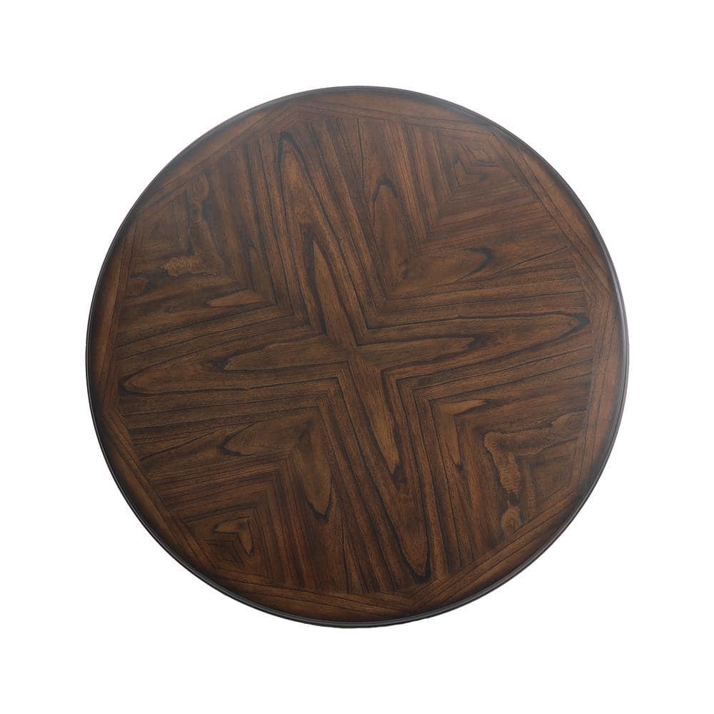 Cherry Brown Round Wood Dining Set with 4 Chairs