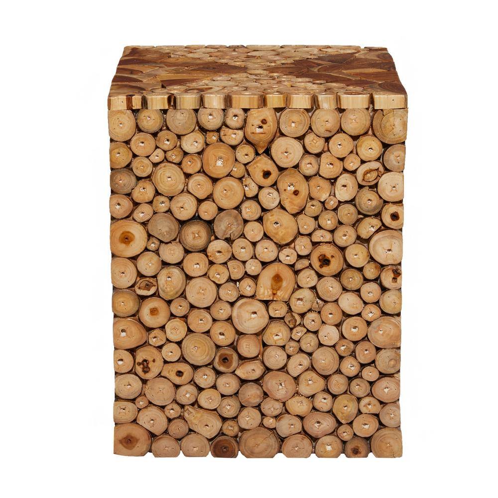 Handcrafted 14" Brown Teak Wood Mosaic Accent Table