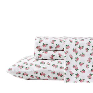 Teeny Tiny Roses 4-Piece Pink Cotton Queen Sheet Set