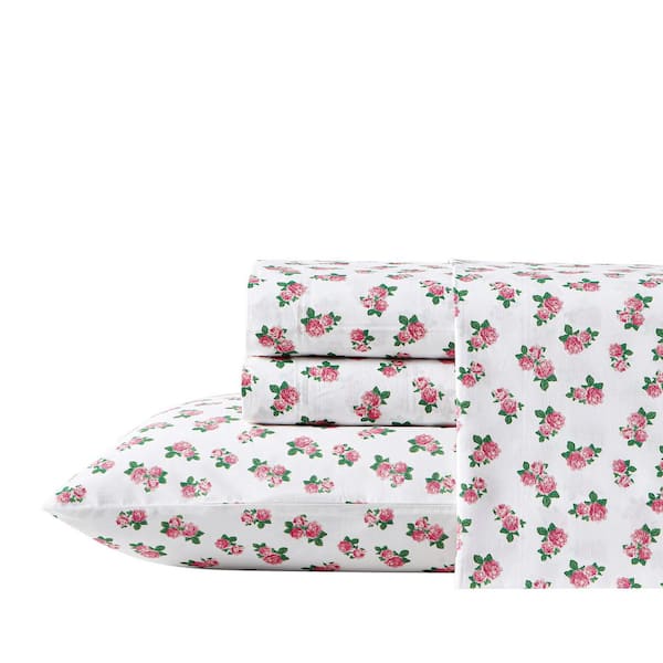 BETSEY JOHNSON Teeny Tiny Roses 4-Piece Pink Cotton Queen Sheet Set