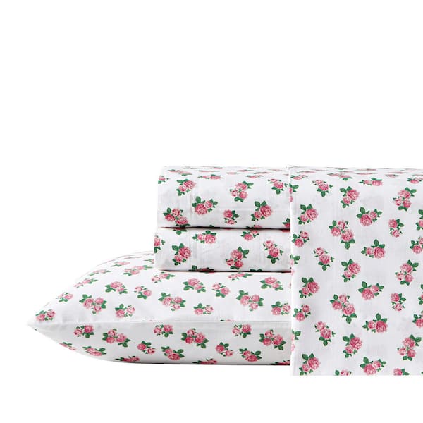 BETSEY JOHNSON Teeny Tiny Roses 4-Piece Pink Cotton King Sheet Set 