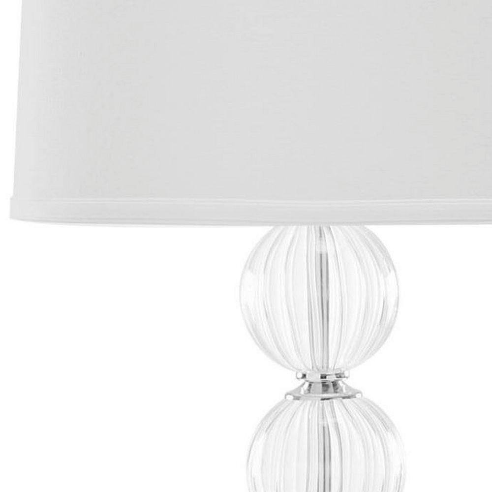 Amanda Clear Glass Bubble Stem Nightstand Lamps with Empire Shades, Set of 2