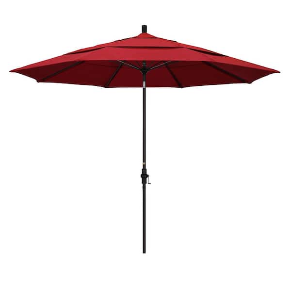 California Umbrella 11 ft. Fiberglass Collar Tilt Double Vented Patio Umbrella in Red Pacifica