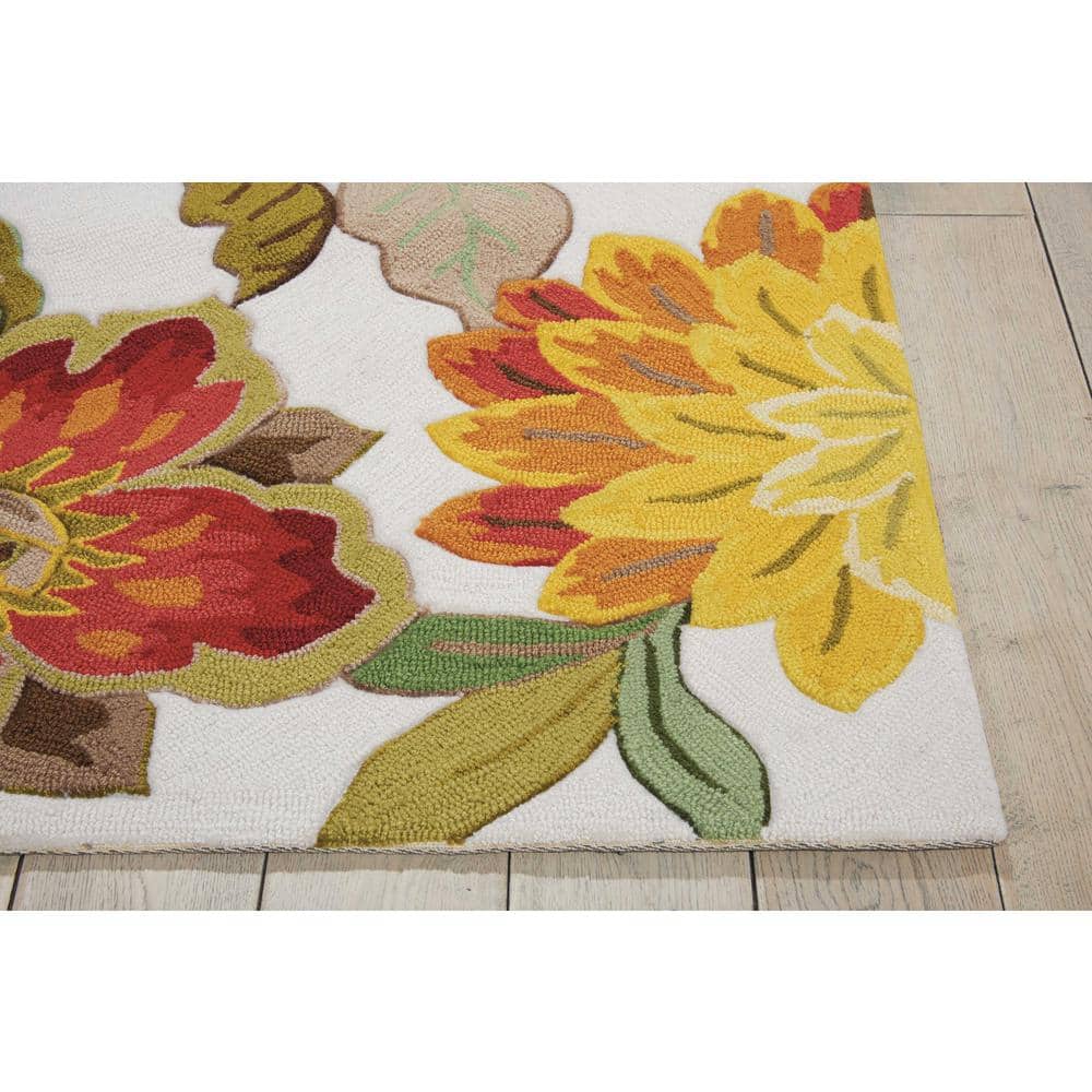 Ivory Whimsical Floral 5' x 7' Hand-Tufted Synthetic Rug