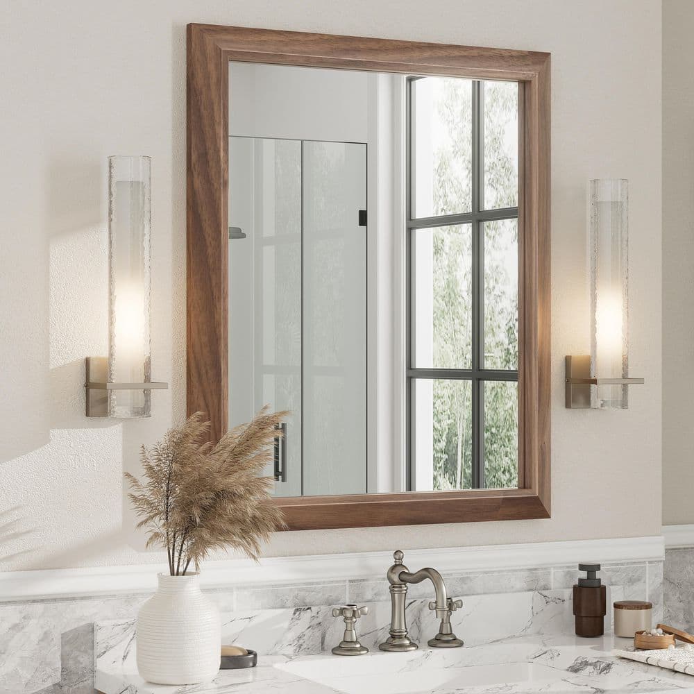 30 in. W x 36 in. H Rectangular Aluminum Alloy Framed and Tempered Glass Wall Bathroom Vanity Mirror in Dark Brown Wood price history on PriceWatchPro