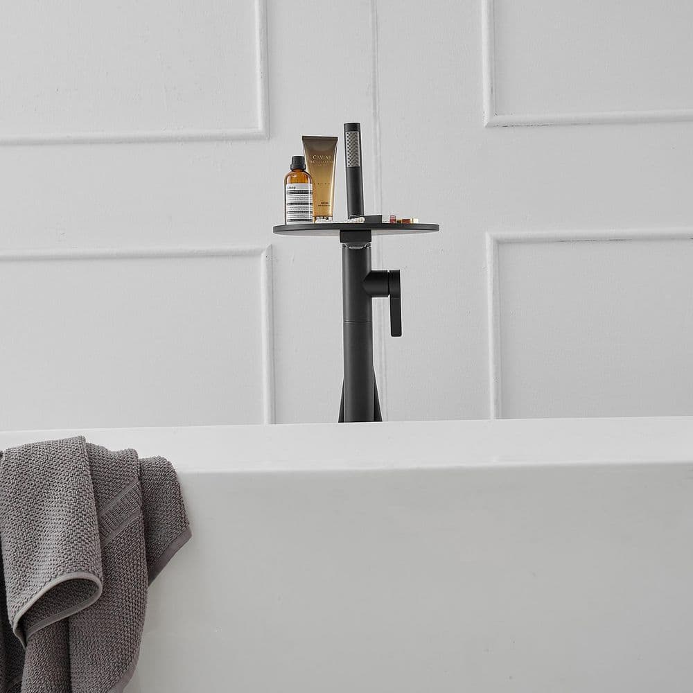 Matte Black Freestanding Floor Tub Faucet with Hand Shower