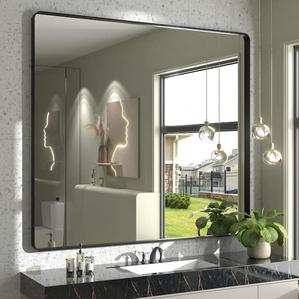 40 in. W x 36 in. H Rectangular Aluminum Alloy Framed and Tempered Glass Wall Bathroom Vanity Mirror in Matte Black