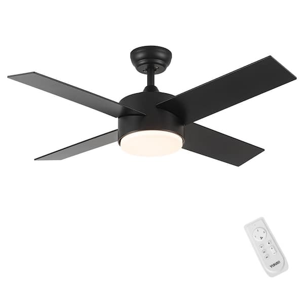 44 in. Integrated LED Light Indoor Matte Black Ceiling Fan With 4 Plywood Blades, Reversible Motor and Remote Control