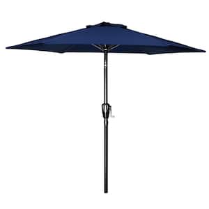 7.5 ft. Stainless Steel Crank Market Patio Umbrella in Dark Blue with Button Tilt and 6 Sturdy Ribs