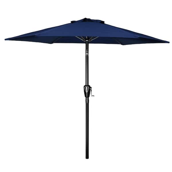 Unbranded 7.5 ft. Stainless Steel Crank Market Patio Umbrella in Dark Blue with Button Tilt and 6 Sturdy Ribs