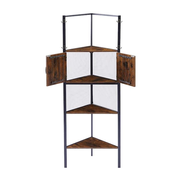 5-Tier Brown Corner Cabinet with Doors, 59 in. Accent Cabinet, Office Storage Cabinet with 3-Shelves and Doors