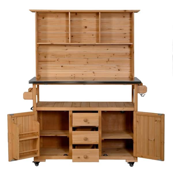 19.3 in. W x 47.2 in. D x 65 in. H Natural Wood Outdoor Large Garden Storage Cabinet