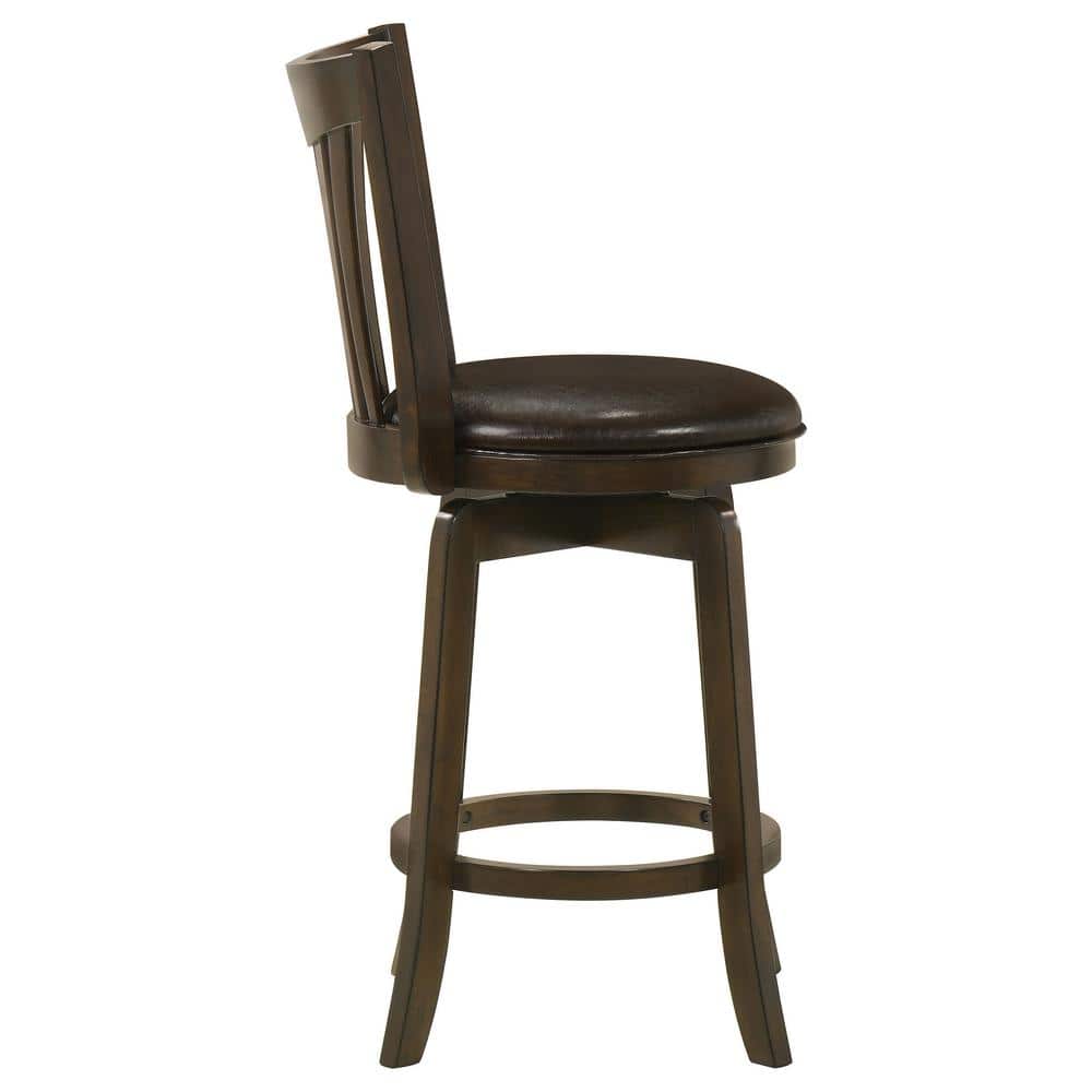 Transitional Brown Swivel Counter Stool with Faux Leather Seat