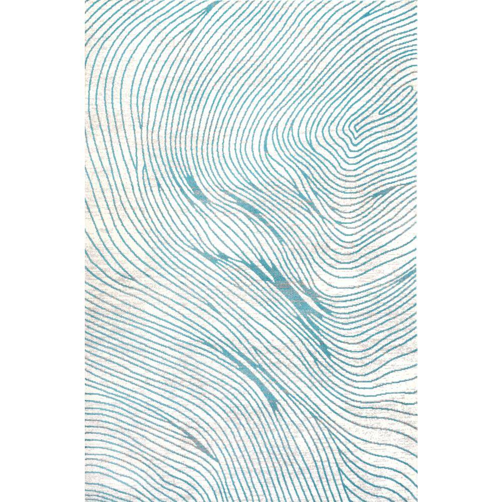 Blue and White Geometric Synthetic Reversible Area Rug