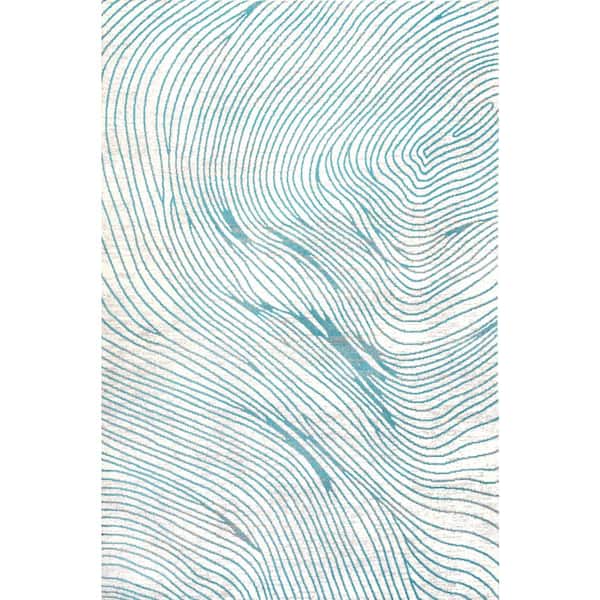 Arlo Woodgrain Geometric Ivory/Blue 5 ft. x 8 ft. Area Rug