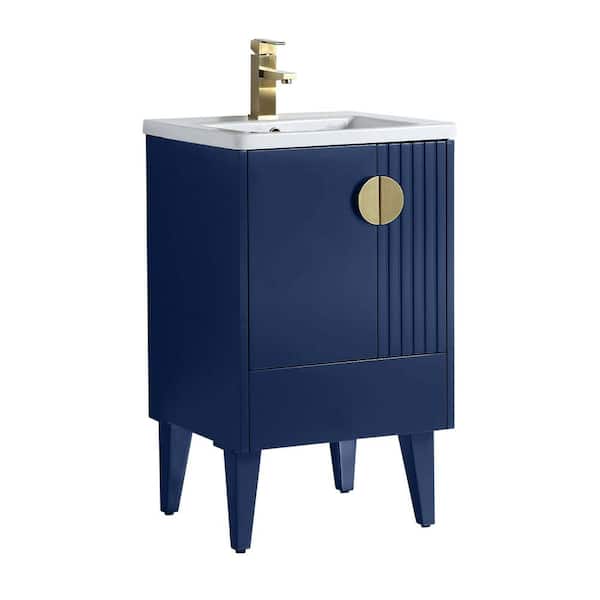 FINE FIXTURES Venezian 20 in. W x 18.11 in. D x 33 in. H Bathroom Vanity Side Cabinet in Navy Blue with White Ceramic Top