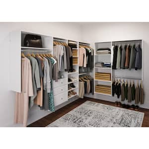 96 in. W - 120 in. W White L-Shaped Wood Closet System