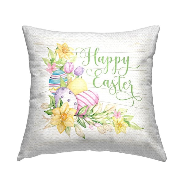 Stupell Industries Happy Easter Pastel Eggs Multi-Color Square Outdoor Throw Pillow
