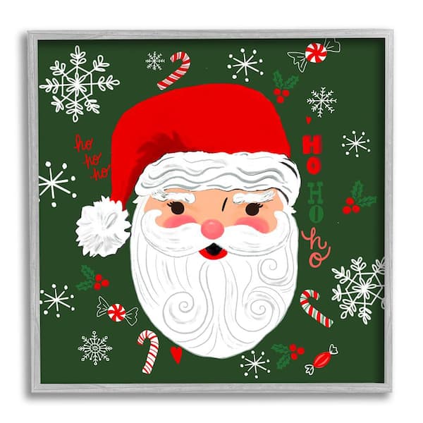 Stupell Industries Jolly Santa on Green by Sharon Lee 1 Piece Framed Graphic Print People Poster Art Print 12 in. x 12 in.