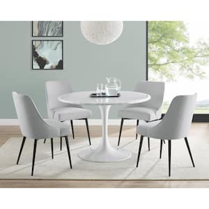 Colfax 45 in. Round White Marble Table with 4-Stone Upholstered Chairs