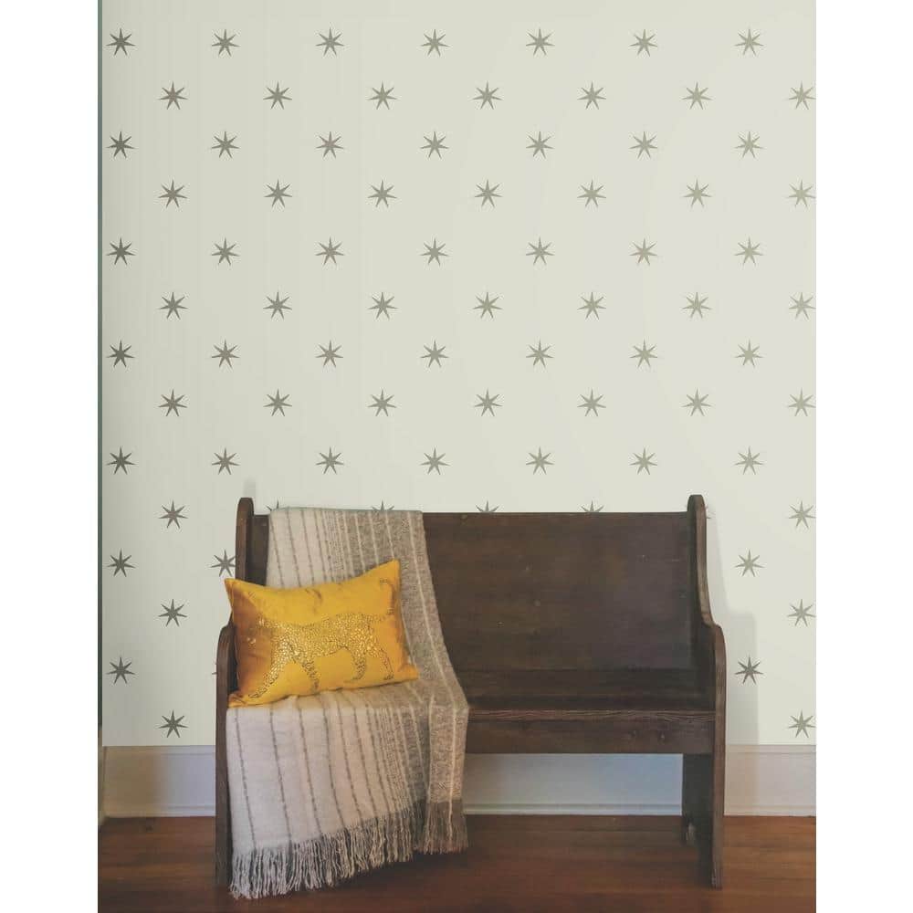 Wicker Beige and Metallic Glint Star Peel and Stick Wallpaper