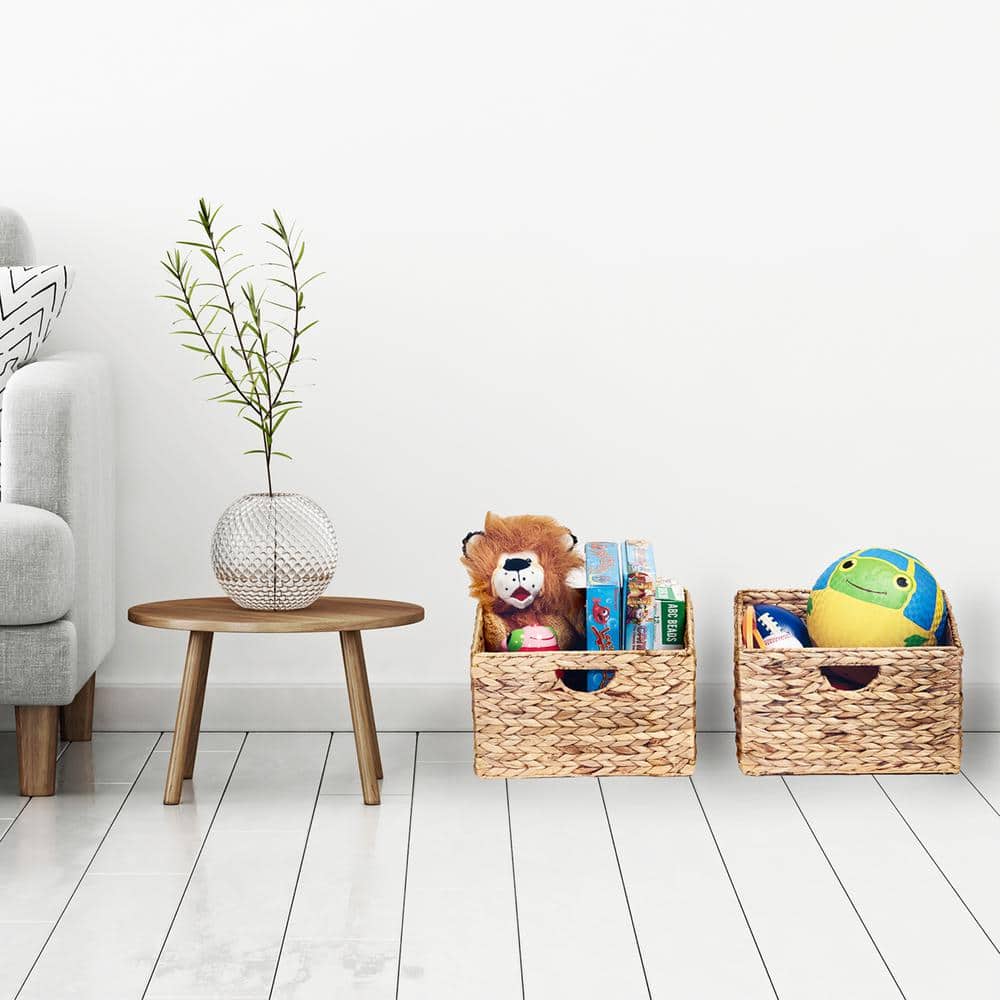 Natural Woven Hyacinth and Steel Square Storage Basket Set