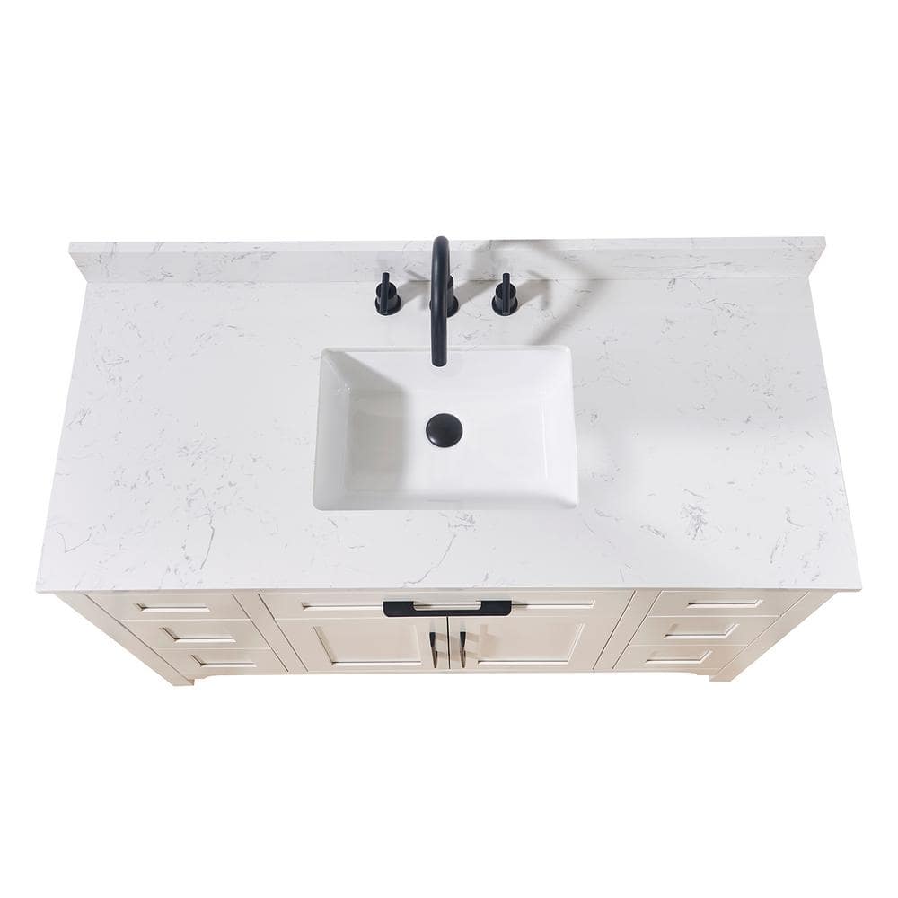 Aosta White 49" Composite Stone Vanity Top with Ceramic Sink
