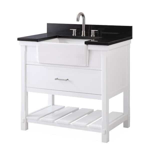 Kendia 36 in. W x 22 in. D x 35 in. H Single Sink Bathroom Vanity in White with Black Granite Top