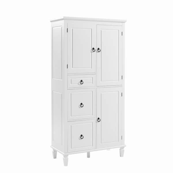 30.6 in. W x 15 in. D x 61.7 in. H White Linen Cabinet with Adjustable Shelves, 3 Drawers, and 3 Enclosed Compartments
