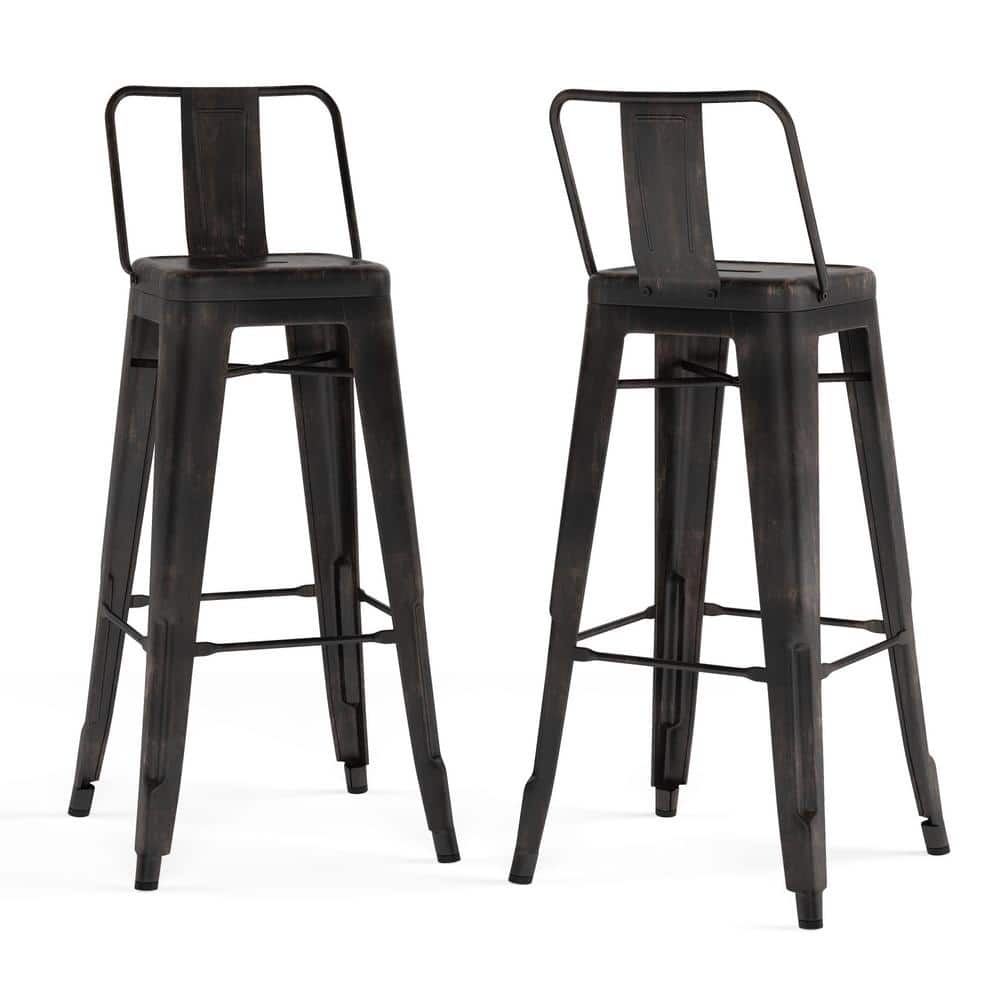 Rayne Industrial 30" Distressed Black Metal Bar Stool - Set of 2