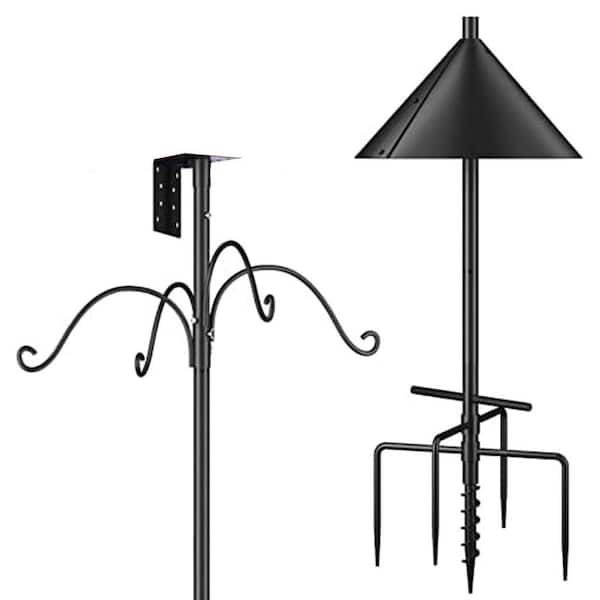 92 in. 15 in. Adjustable Heavy Duty Bird Feeders Pole Feeding Station with Squirrel Proof Baffle and Hooks for Garden