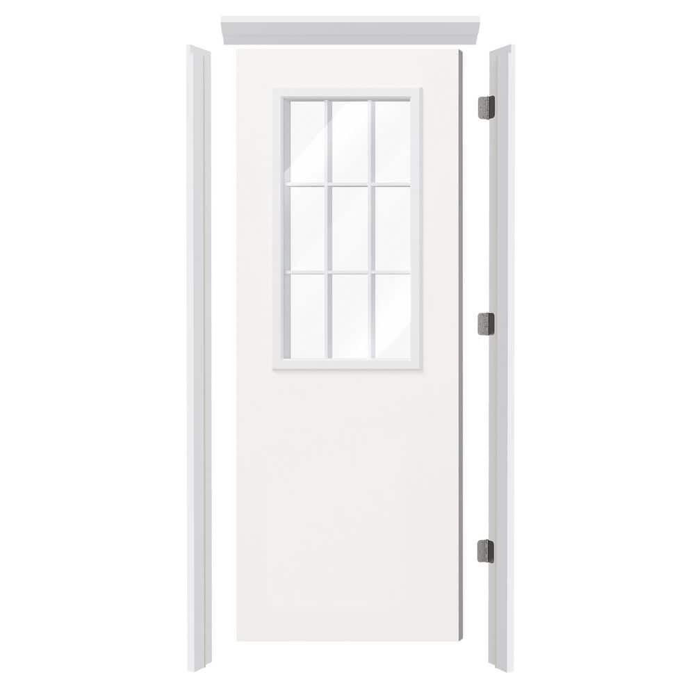 TENONER 32 in. x 80 in. Right-Handed 9-Lite Clear Glass Wood Exterior ...