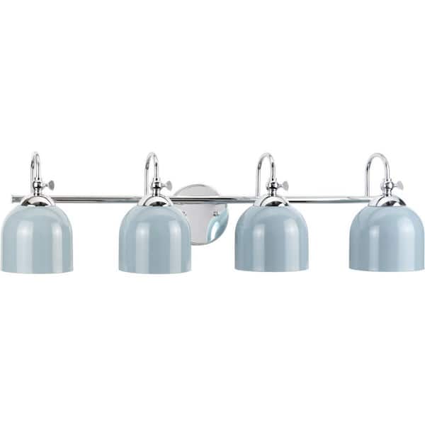 Dalton 33 in. 4-Light for Bath Polished Chrome Coastal Blue Vanity Light for Bath and Vanity