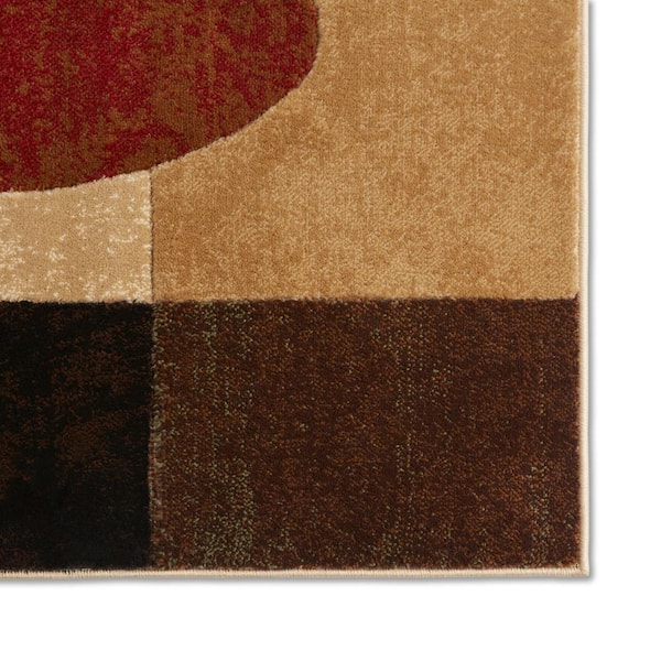 Tribeca Jasmine Brown/Red 5 ft. x 7 ft. Geometric 3-Piece Area Rug Set